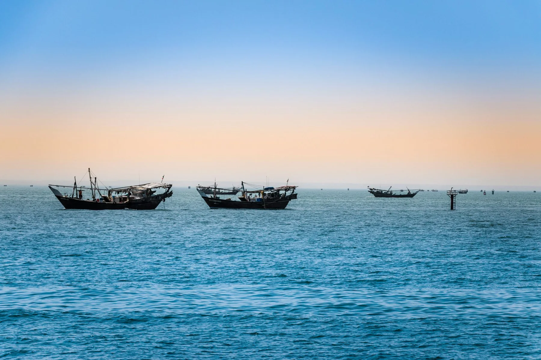 Traditional dhows anchored off the Mozambique coast