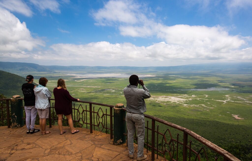 Safari guide with tourists in Africa