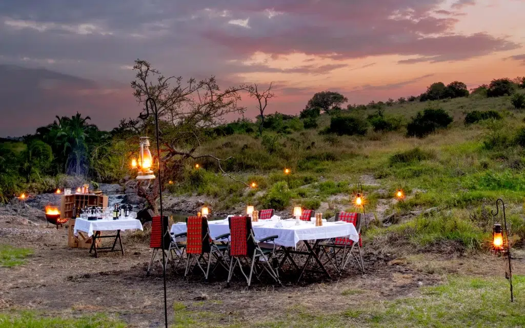 Bush dining under the stars at One Nature Mara River, Tanzania