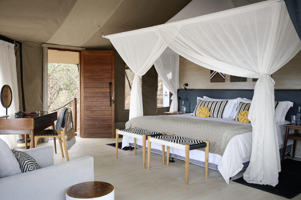 Cozy luxury tent at Swala Camp with private deck whilst in luxury Tanzania Safari